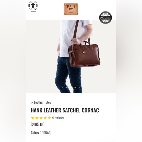 HANK LEATHER SATCHEL-COGNAC-EXCELLENT CONDITION - Picture 2 of 15